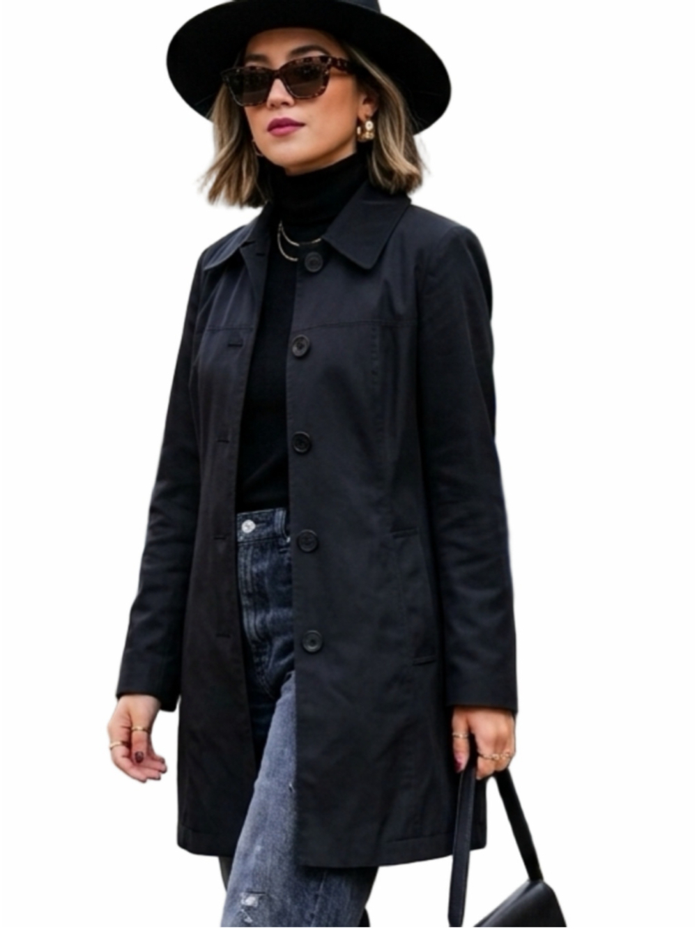 Esprit Black Single Breasted Mid Length Lightweight Car Coat Trench Jacket M